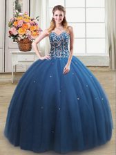 Romantic Tulle Sweetheart Sleeveless Lace Up Beading Quinceanera Gown in Teal