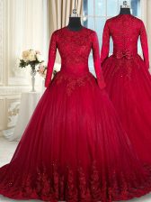  Scoop Long Sleeves Beading and Lace and Bowknot Clasp Handle 15th Birthday Dress