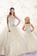 Super Champagne Sweetheart Neckline Beading Sweet 16 Dress Sleeveless Lace Up