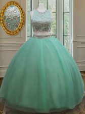Vintage Apple Green Quinceanera Dress Military Ball and Sweet 16 and Quinceanera with Beading Scoop Sleeveless Zipper