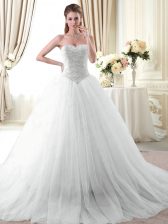 Excellent Sleeveless Brush Train Lace Up With Train Beading 15 Quinceanera Dress