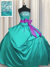  Sleeveless Lace Up Floor Length Beading and Ruching and Bowknot Sweet 16 Quinceanera Dress