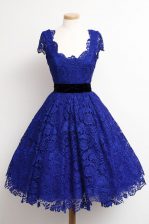 Scoop Cap Sleeves Zipper Knee Length Lace Prom Party Dress