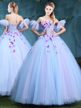 Luxurious Lavender 15th Birthday Dress Military Ball and Sweet 16 and Quinceanera with Appliques Sweetheart Sleeveless Lace Up