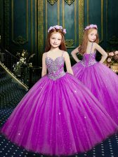  Fuchsia Little Girls Pageant Dress Wholesale Quinceanera and Wedding Party with Beading and Sequins Spaghetti Straps Sleeveless Lace Up