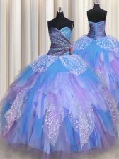 Trendy Multi-color Sleeveless Floor Length Beading and Ruching Lace Up Vestidos de Quinceanera
