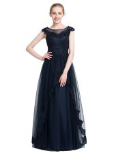 Glorious Sleeveless Tulle Floor Length Zipper Prom Dresses in Black with Beading