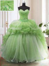 Trendy With Train Quinceanera Dress Organza Court Train Sleeveless Beading and Ruffled Layers