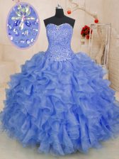  Floor Length Blue 15 Quinceanera Dress Sweetheart Sleeveless Lace Up