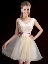 Lovely Champagne Sleeveless Organza Lace Up Damas Dress for Prom and Party and Wedding Party