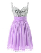 Classical Knee Length Zipper Prom Party Dress Lavender for Prom and Party with Beading