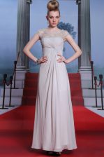 Stunning Bateau Sleeveless Chiffon Prom Gown Beading and Lace and Ruching Side Zipper