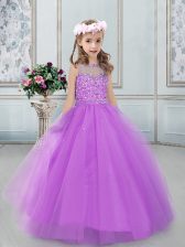  Lilac Bateau Neckline Beading Little Girl Pageant Dress Sleeveless Lace Up