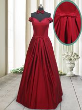Fantastic Off The Shoulder Sleeveless Taffeta Ruching and Bowknot Lace Up