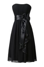 Dramatic Strapless Sleeveless Chiffon Evening Dress Sashes ribbons and Ruching Zipper
