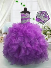  Floor Length Ball Gowns Sleeveless Purple Little Girls Pageant Dress Wholesale Lace Up