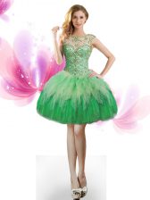 Romantic Green Lace Up Scoop Beading and Ruffles Prom Dresses Tulle Sleeveless