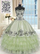 Delicate Yellow Green Organza and Taffeta Lace Up Ball Gown Prom Dress Sleeveless Floor Length Beading and Embroidery and Ruffled Layers