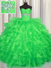  Green Quinceanera Dresses Military Ball and Sweet 16 and Quinceanera with Beading and Ruffled Layers Sweetheart Sleeveless Lace Up