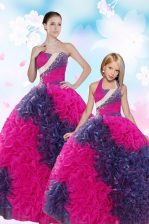 Traditional Taffeta Sweetheart Sleeveless Lace Up Sequins and Pick Ups Sweet 16 Dresses in Multi-color