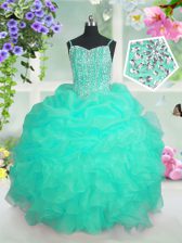 Beauteous Organza Sleeveless Floor Length Little Girls Pageant Dress Wholesale and Beading and Ruffles and Pick Ups