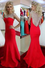 Admirable Mermaid Evening Dress Red Scoop Taffeta Sleeveless Floor Length Side Zipper
