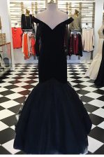  Mermaid Off the Shoulder Short Sleeves Ruching Zipper Evening Dress