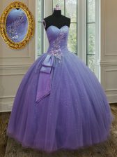  Lavender Sleeveless Beading and Ruching and Bowknot Floor Length 15 Quinceanera Dress