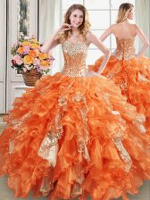 New Arrival Sequins Floor Length Orange 15 Quinceanera Dress Sweetheart Sleeveless Lace Up