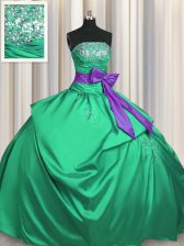  Satin Sleeveless Floor Length Quinceanera Gown and Beading and Pick Ups and Bowknot