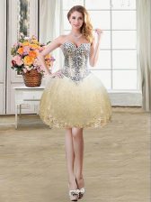 Simple Champagne Sleeveless Beading and Lace and Sequins Mini Length Prom Gown