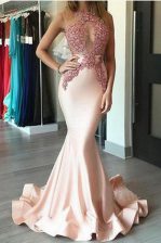 Stunning Mermaid Scoop Sleeveless Chiffon Prom Party Dress Beading Brush Train Zipper