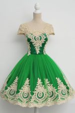 Stylish Knee Length Green Prom Party Dress Square Cap Sleeves Zipper