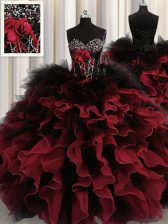 Luxurious Sweetheart Sleeveless Organza and Tulle Quinceanera Gowns Beading and Ruffles Lace Up