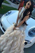  Champagne Mermaid Beading Prom Dress Zipper Sequined Sleeveless Floor Length