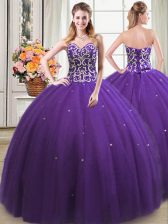 Exceptional Ball Gowns Quince Ball Gowns Purple Sweetheart Tulle Sleeveless Floor Length Lace Up
