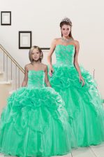 Fine Turquoise Sleeveless Beading and Pick Ups Floor Length Quinceanera Dresses