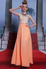  Orange Evening Dress Prom and Party with Beading Scalloped Sleeveless Side Zipper