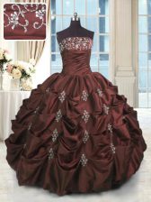 Perfect Pick Ups Strapless Sleeveless Lace Up Quinceanera Dresses Burgundy Taffeta