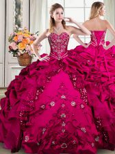  Floor Length Fuchsia 15 Quinceanera Dress Organza and Taffeta Sleeveless Beading and Embroidery and Pick Ups