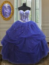  Blue Ball Gowns Sweetheart Sleeveless Tulle Floor Length Lace Up Beading and Sequins Quince Ball Gowns