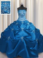 Teal Strapless Lace Up Beading and Appliques and Embroidery Vestidos de Quinceanera Sleeveless