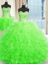 Spectacular Three Piece Ball Gowns Quinceanera Gown Strapless Tulle Sleeveless Floor Length Lace Up