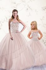 Fine Sleeveless Lace Up Floor Length Beading Sweet 16 Dress