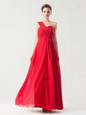 Admirable One Shoulder Sleeveless Ruching Zipper Prom Gown