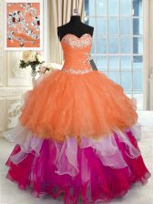  Floor Length Lace Up Vestidos de Quinceanera Multi-color for Military Ball and Sweet 16 and Quinceanera with Beading and Ruffled Layers