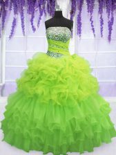 Pick Ups Ruffled Floor Length Ball Gowns Sleeveless Quinceanera Gowns Lace Up