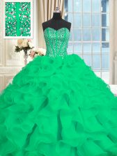  With Train Turquoise Ball Gown Prom Dress Sweetheart Sleeveless Brush Train Lace Up