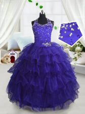 High Class Scoop Sleeveless Organza Little Girls Pageant Dress Beading and Ruffled Layers Lace Up