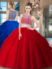  Red Bateau Side Zipper Beading and Pick Ups 15th Birthday Dress Sleeveless